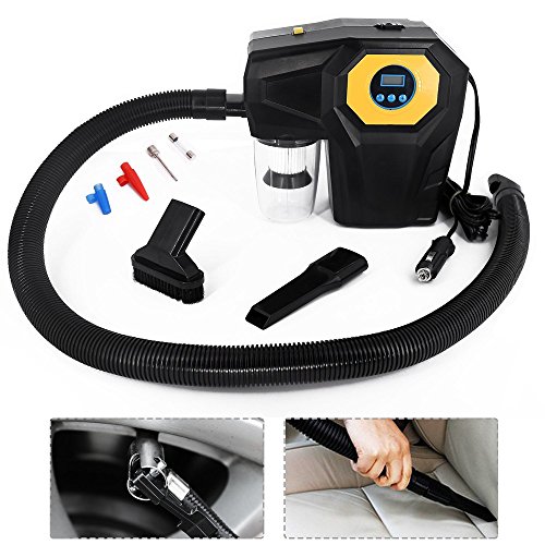 Digital LED Diplay 4 in 1 Handheld Car Vacuum Cleaner DC 12v 120W for Air Compressor Pump Tire Pressure Bright LED Light Wet and Dry Car Hoover - Strong Suction with 164FT 5M Power Cord