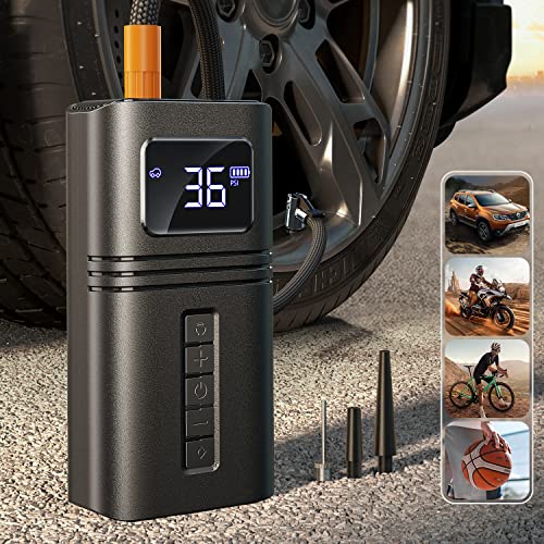 RYSEAB Cordless  Strong Power Tire Inflator Portable Air Compressor Pump with 6000mAh Battery for Car Tire Fast Inflate 150PSI Digital Electric Tire Pump with LED Light for Car Bike Motor Ball