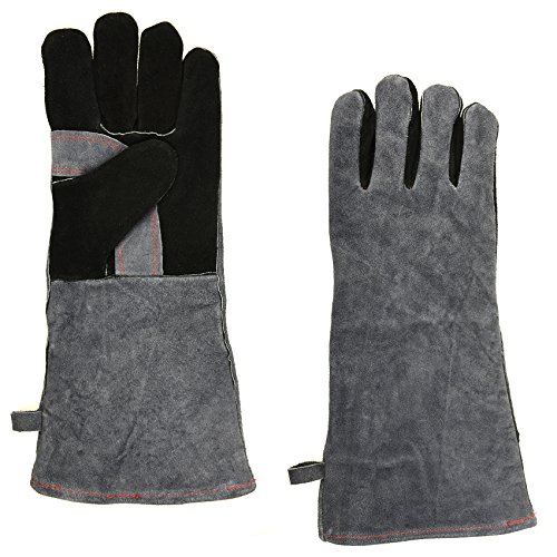 NKTM Leather Welding Gloves EXTREME HEAT RESISTANT WEAR RESISTANT - For Tig WeldersMigFireplaceStoveBBQGardening Gray - 16In