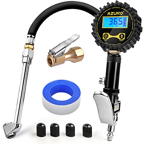 AZUNO Digital Tire Inflator with Pressure Gauge 200 PSI Heavy Duty Air Compressor Accessories wRubber Hose Lock on Air Chuck and Quick Connect Coupler