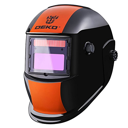 DEKOPRO Welding Helmet Solar Powered Auto Darkening Hood with Adjustable Shade Range 4913 for Mig Tig Arc Welder Orange Black